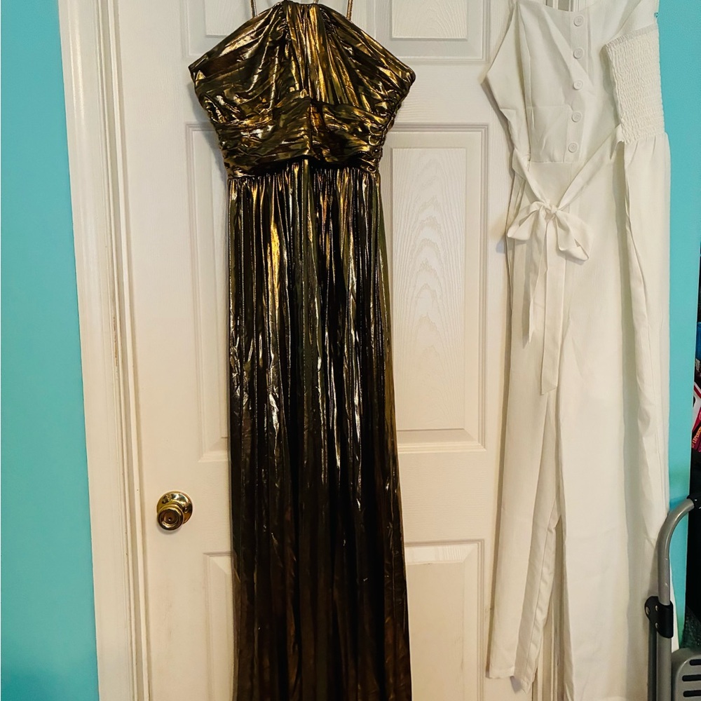 Metallic Gold Strapless Gown